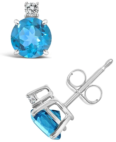 Blue Topaz (1-1/5 ct. t.w.) and Diamond Accent Stud Earrings in 14K Yellow Gold