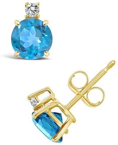Blue Topaz (1-1/5 ct. t.w.) and Diamond Accent Stud Earrings 14K Yellow Gold