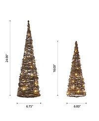 Glitzhome Lighted Rattan Christmas Table Tree Decor Set, 2 Piece