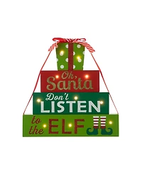Glitzhome 12" Lighted Wooden Christmas Gift Block Table Decor