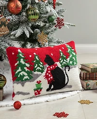 Glitzhome Hooked Christmas Cat Pillow, 18" x 12"