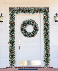 Glitzhome 9' Pre-Lit Greenery Pine Cones and Berries Christmas Garland, with 50 Warm White Lights