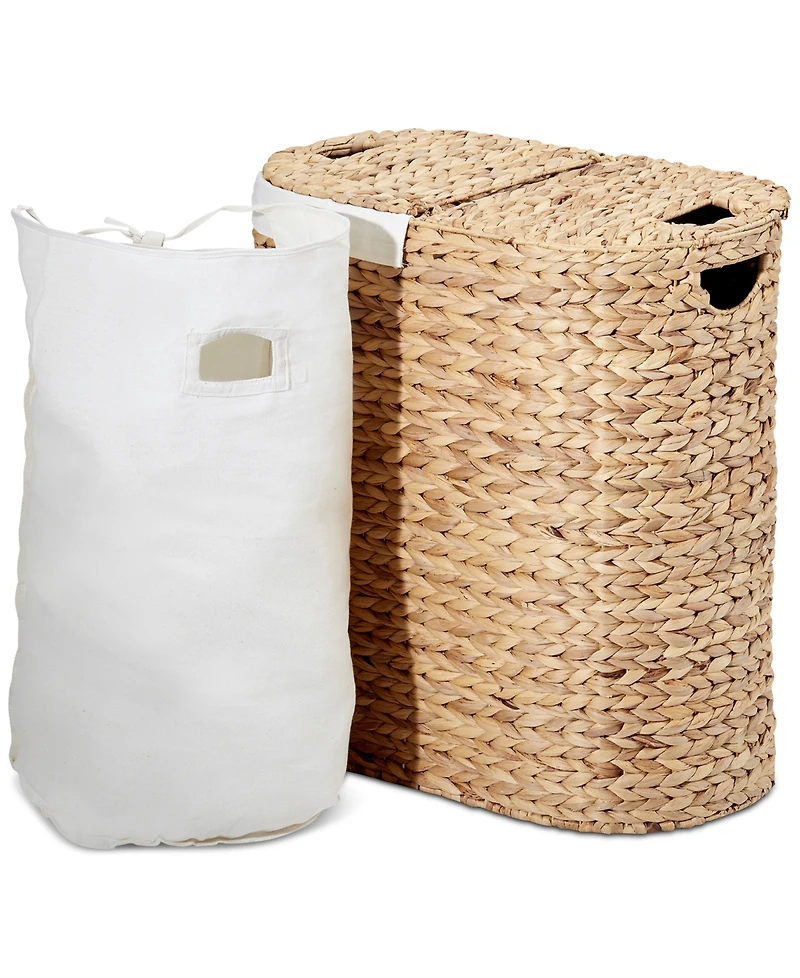 Seville Classics Hand-Woven Natural Wicker Lidded Double Laundry Hamper