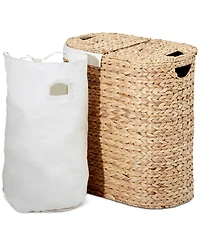 Seville Classics Hand-Woven Natural Wicker Lidded Double Laundry Hamper
