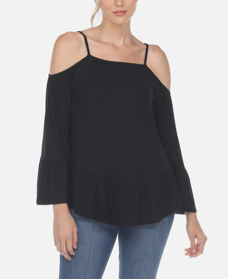 Women's Cold Shoulder Ruffle Sleeve Top