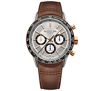 Raymond Weil Men's Swiss Automatic Chronograph Freelancer Brown Leather Strap Watch 43.5mm