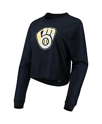 Women's New Era Navy Milwaukee Brewers Baby Jersey Cropped Long Sleeve T-shirt