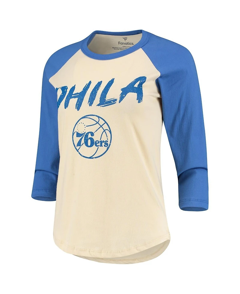 Women's Fanatics Ben Simmons Cream Philadelphia 76ers Raglan 3/4-Sleeve T-shirt
