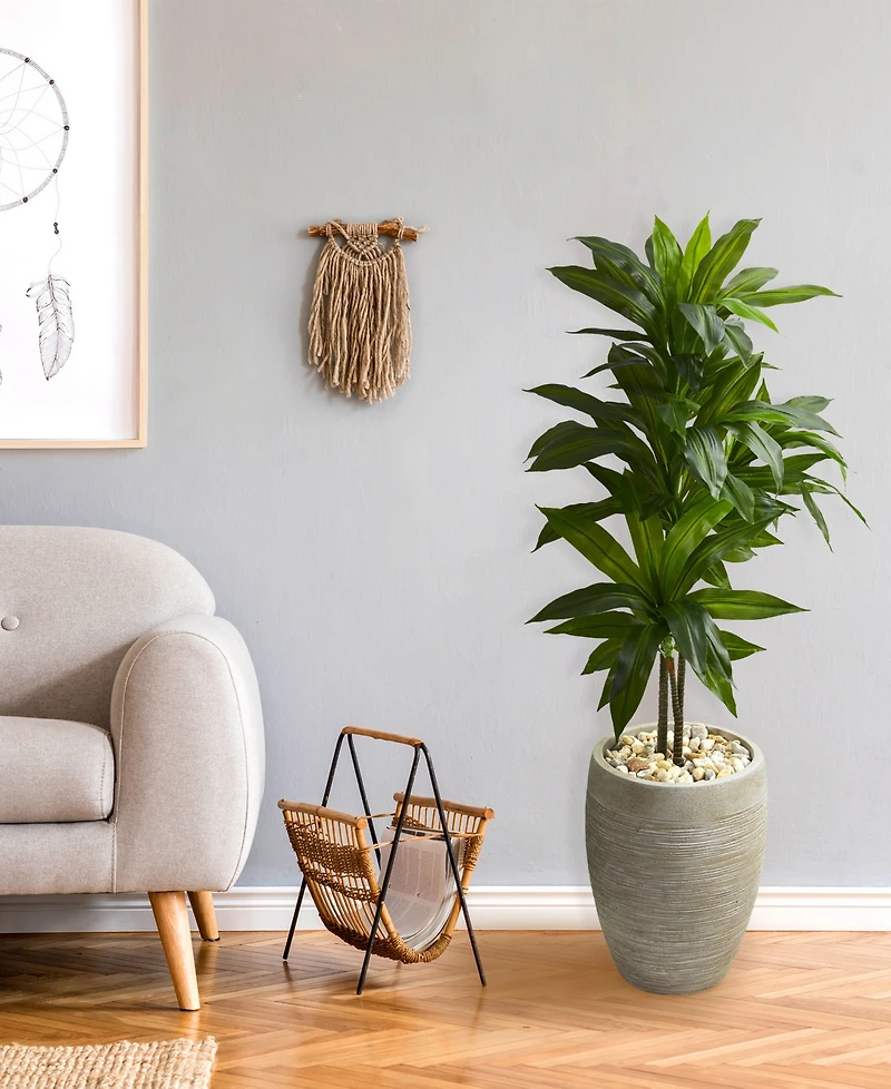 Nearly Natural 4' Dracaena Artificial Plant in Sand Colored Planter - Real Touch