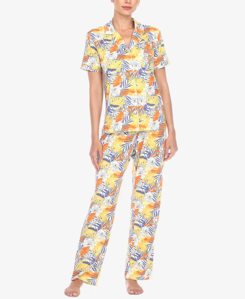 White Mark Women's 2 Piece Tropical Print Pajama Set