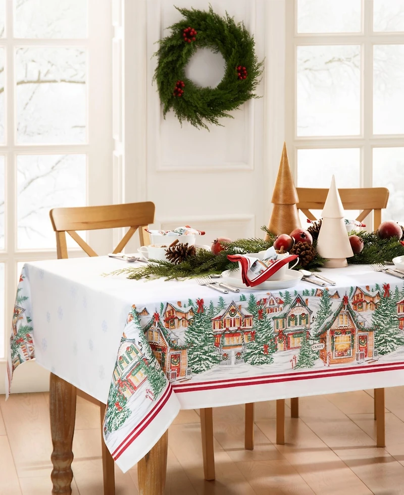 Elrene Storybook Christmas Village Holiday Tablecloth, 120" x 60"
