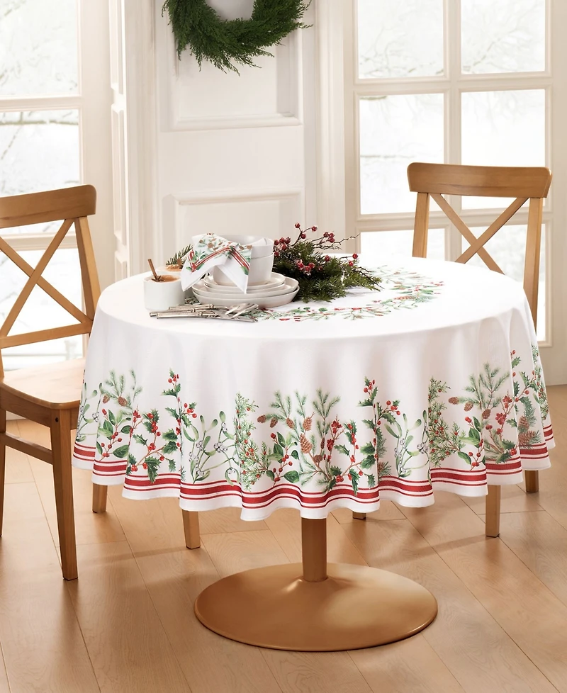 Elrene Winter Holiday Berry Fabric Tablecloth, 70" x 70"
