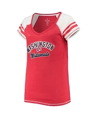 Women's Soft as a Grape Red Washington Nationals Curvy Colorblock Tri-Blend Raglan V-Neck T-shirt
