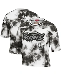 Women's Mitchell & Ness Black, White Toronto Raptors Hardwood Classics Tie-Dye Cropped T-shirt