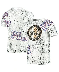 Men's White Philadelphia 76Ers Gold Foil Splatter Print T-shirt