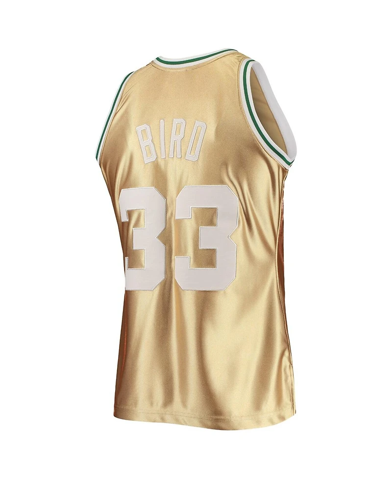 Men's Mitchell & Ness Larry Bird Gold Boston Celtics 75th Anniversary 1985-86 Hardwood Classics Swingman Jersey