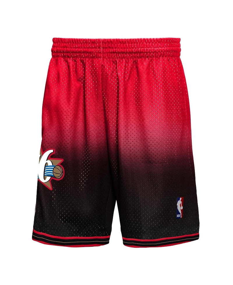 Men's Mitchell & Ness Black, Red Philadelphia 76Ers 2000/01 Hardwood Classics Fadeaway Reload 3.0 Swingman Shorts