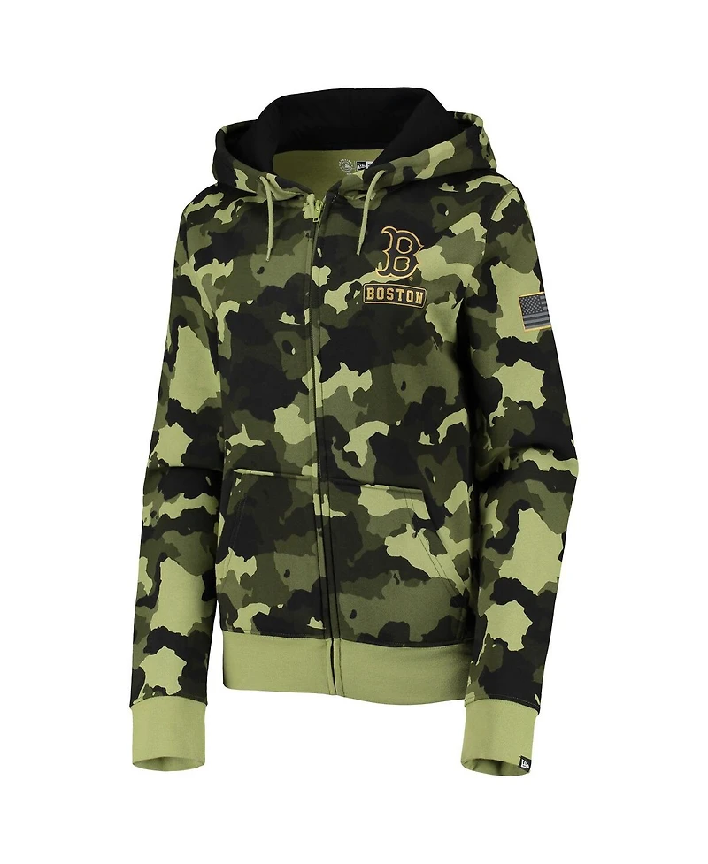 Women's New Era Green Boston Red Sox 2022 Mlb Armed Forces Day Camo Full-Zip Hoodie