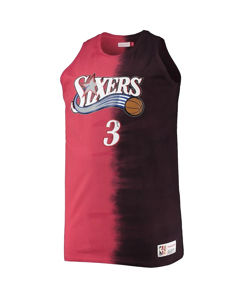 Men's Mitchell & Ness Allen Iverson Red and Black Philadelphia 76ers Profile Tie-Dye Player Tank Top