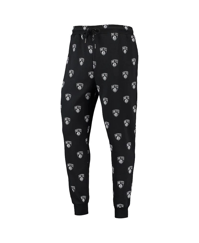 Men's The Wild Collective Black Brooklyn Nets Allover Logo Jogger Pants