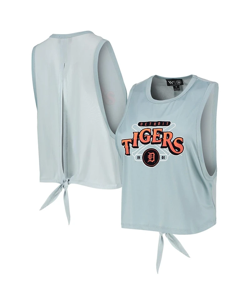 Women's The Wild Collective Light Blue Detroit Tigers Open Back Twist-Tie Tank Top