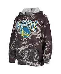 Women's Majestic Threads Black Golden State Warriors Burble Tie-Dye Tri-Blend Pullover Hoodie