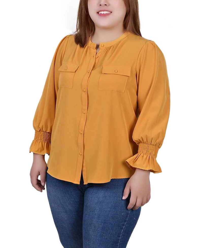 Ny Collection Plus Size Long Sleeve Y Neck Blouse