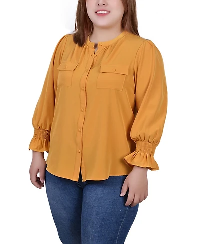 Ny Collection Plus Size Long Sleeve Y Neck Blouse