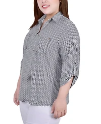 Ny Collection Plus 3/4 Ruched Sleeve Studded Top