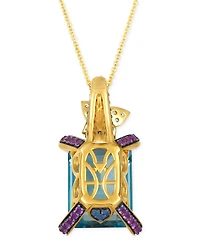 Le Vian Crazy Collection Multi-Gemstone (12-1/2 ct. t.w.) & Diamond (1/10 ct. t.w.) Butterfly 20" Adjustable Pendant Necklace in 14k Gold