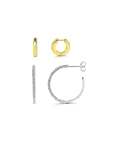 And Now This Duo Huggie Hoop and Pave Crystal Hoop Set of 2