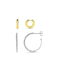 And Now This Duo Huggie Hoop and Pave Crystal Hoop Set of 2