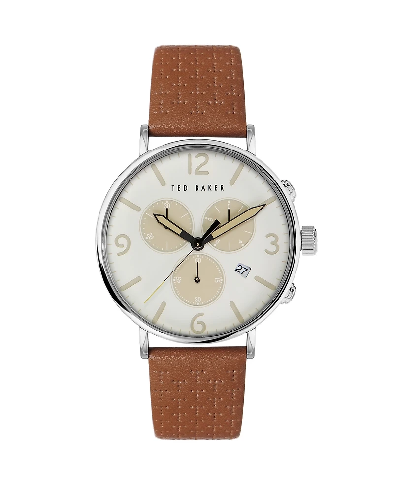 Ted Baker Men's Barnett Backlight Tan Leather Strap Watch 41mm