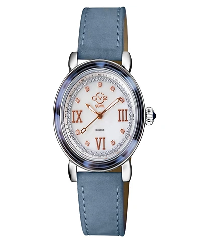 Gevril Women's Marsala Tortoise Swiss Quartz Italian Light Blue Leather Strap Watch 36mm