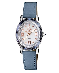 Gevril Women's Marsala Tortoise Swiss Quartz Italian Light Blue Leather Strap Watch 36mm