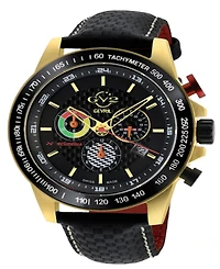 Gevril Men's Scuderia Swiss Quartz Italian Black Leather Strap Watch 45mm