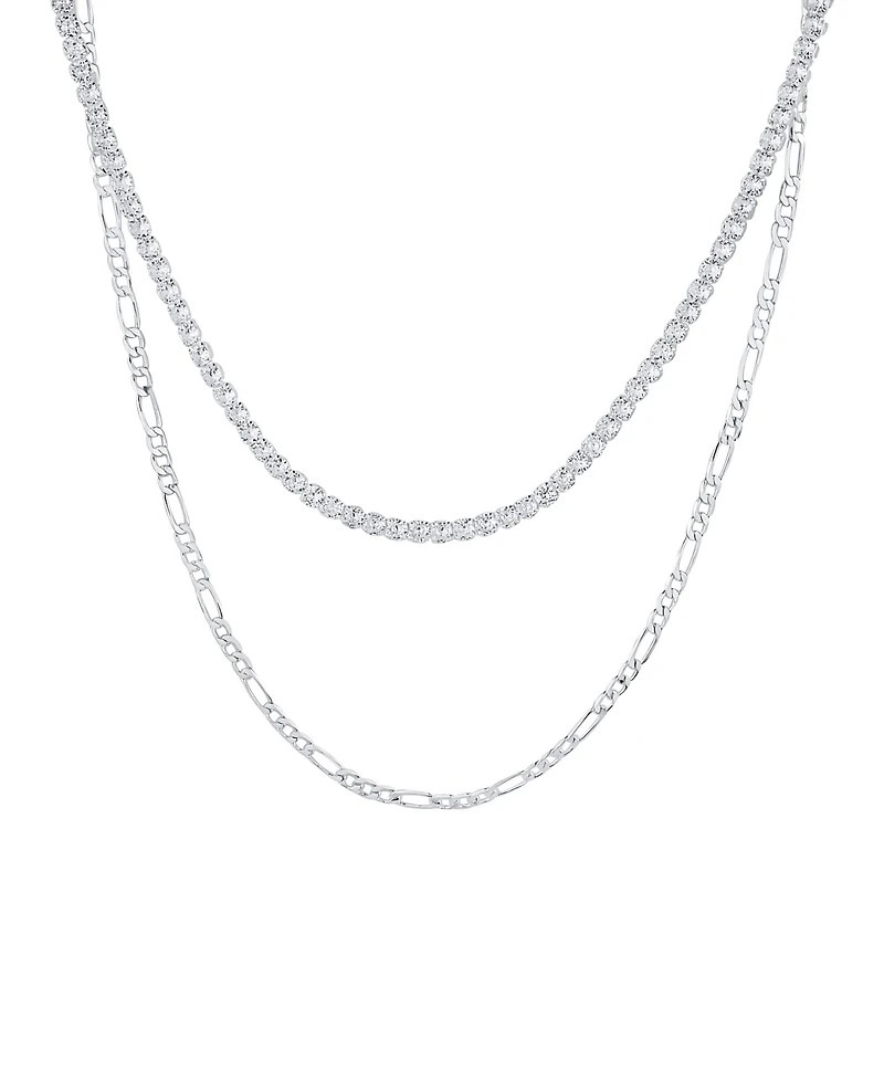 And Now This Double Row Chain with Cubic Zirconia Tennis Necklace and Clip Chain Necklace