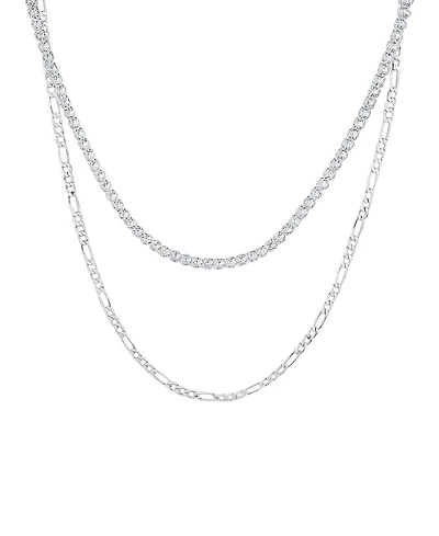 And Now This Double Row Chain with Cubic Zirconia Tennis Necklace and Clip Chain Necklace
