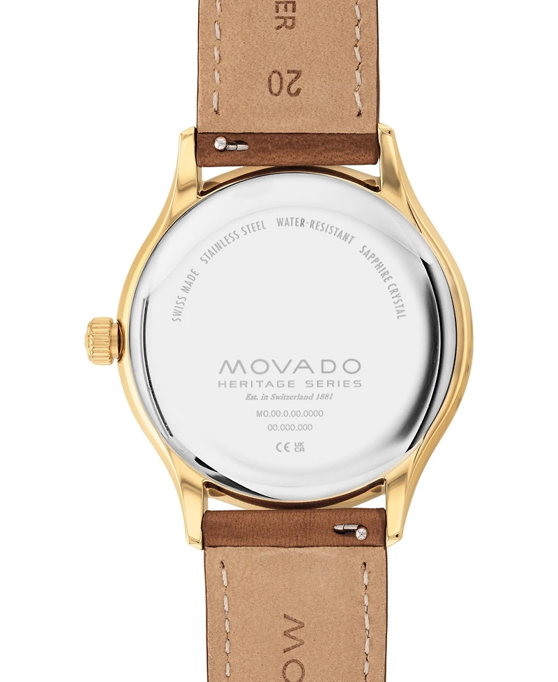Movado Men's Swiss Heritage Brown Leather Strap Watch 40mm