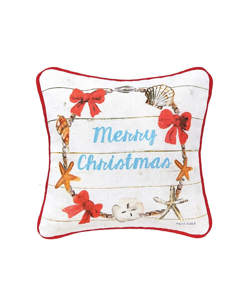 Merry Christmas Shell Wreath Printed & Woven Petite Pillow