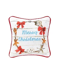 Merry Christmas Shell Wreath Printed & Woven Petite Pillow