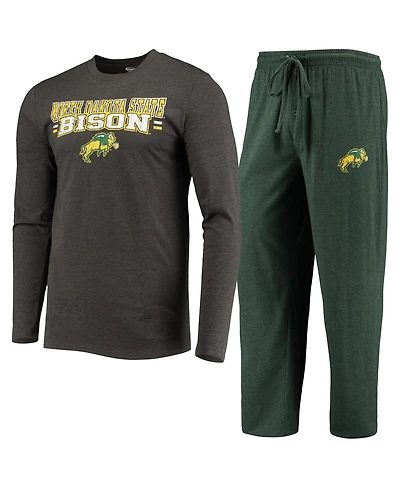 Men's Concepts Sport Green and Heathered Charcoal Ndsu Bison Meter Long Sleeve T-shirt and Pants Sleep Set