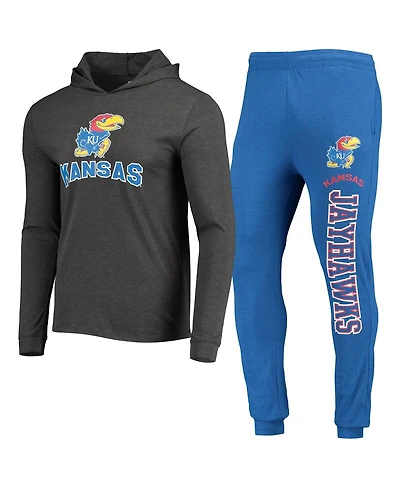 Men's Concepts Sport Royal and Charcoal Kansas Jayhawks Meter Long Sleeve Hoodie T-shirt and Jogger Pants Sleep Set