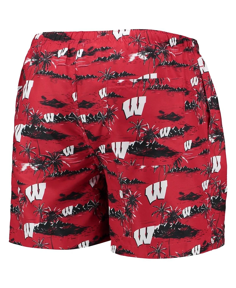 Men's Foco Red Wisconsin Badgers Island Palm Swim Trunks
