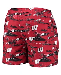 Men's Foco Red Wisconsin Badgers Island Palm Swim Trunks