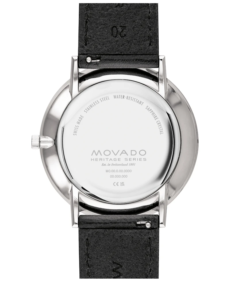Movado Men's Heritage Black Genuine Leather Strap Watch 40mm
