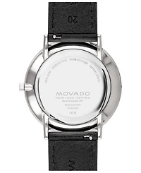 Movado Men's Heritage Black Genuine Leather Strap Watch 40mm