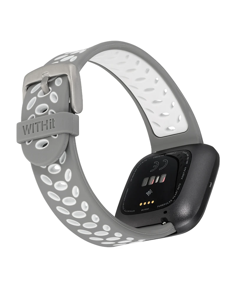 WITHit Grey and White Silicone Sport Band designed for Fitbit Versa, Versa 2 and Versa Lite