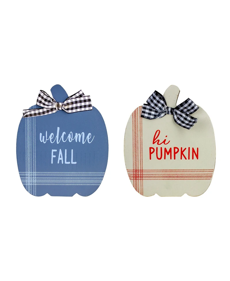 Fall Harvest Wooden Pumpkin 2 Piece Welcome Plaques Set, 8"