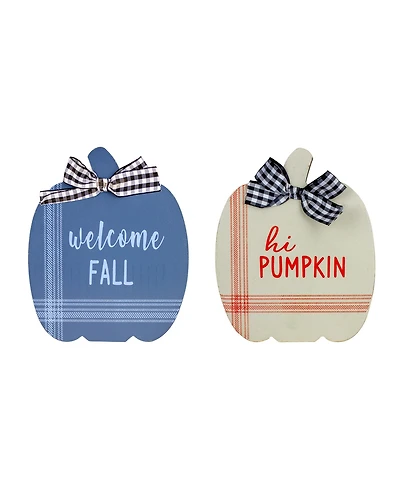 Fall Harvest Wooden Pumpkin 2 Piece Welcome Plaques Set, 8"